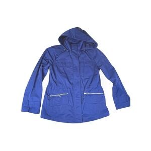 Talbots Petites Royal Blue Hooded Utility Anorak Jacket Drawstring Waist SZ 10P